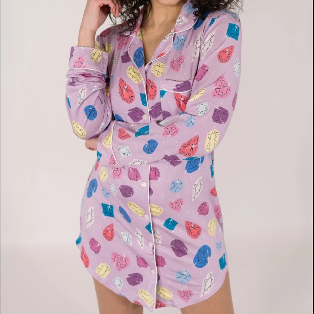 Colorful Gem Print Women's Pajama Shirt